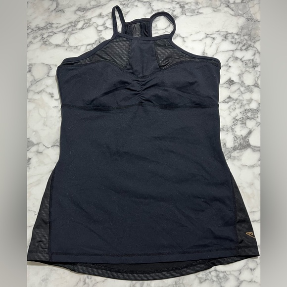 Exercise tank top halter neck zipper pocket black built in bra womens small - Picture 1 of 7